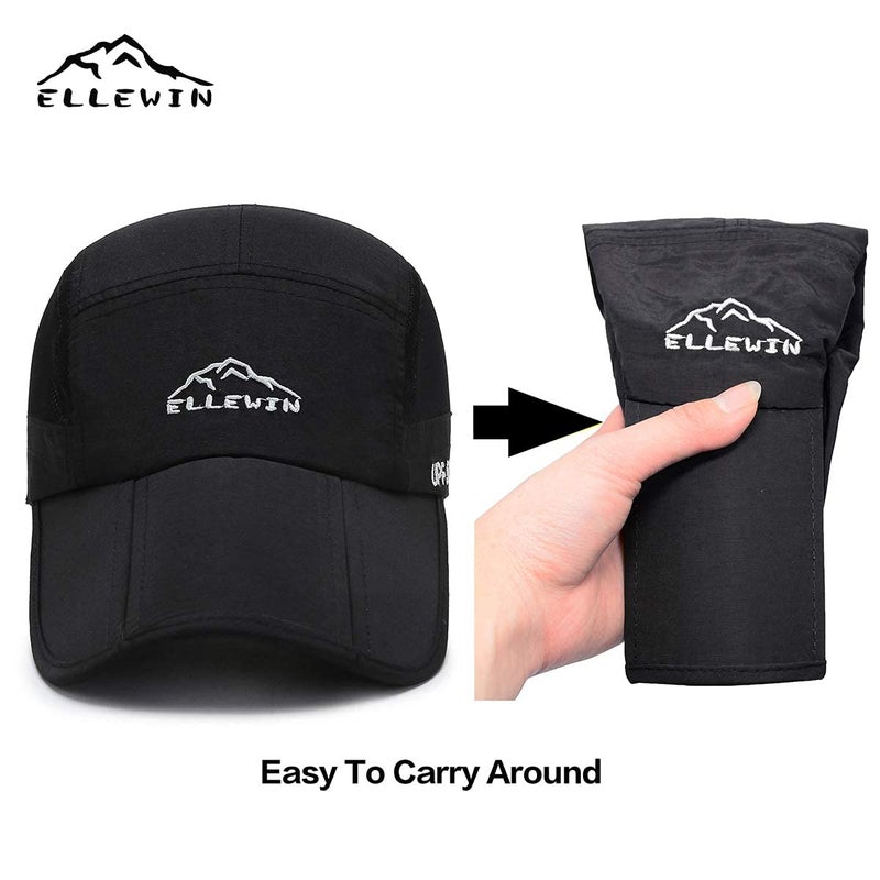ELLEWIN Men's Baseball Cap UPF50 Hat W/Foldable Long Large Bill,One Size,Black MZ0010GRY1 - Image 3